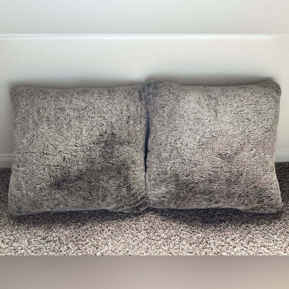Taupe Light Brown Faux Fur Accent Throw Pillows - Pair (2)
